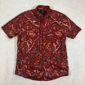 Parrot Shirt Red Floral Jungle Bird Hawaiian Medium Short Sleeve Button